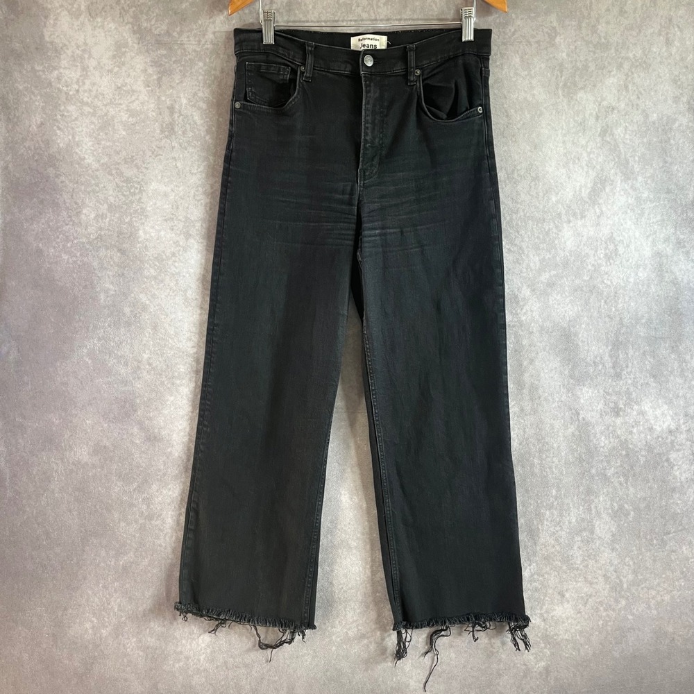 Reformation Emma High Rise Wide Leg Jeans Women 31 Black Raw Hem Denim Casual